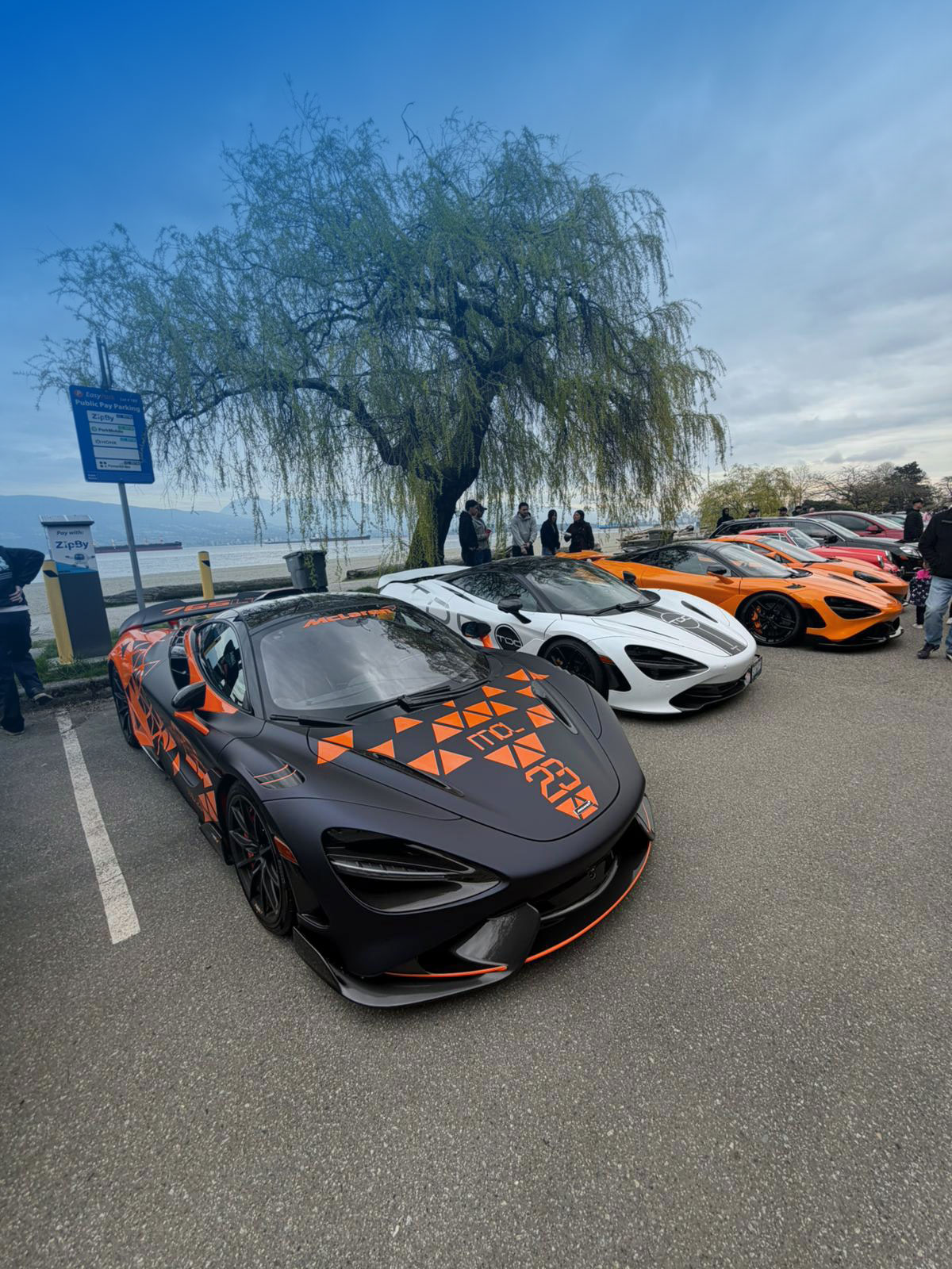 Rally — a row of McLaren supercars lined up at a Vancouver waterfront meet